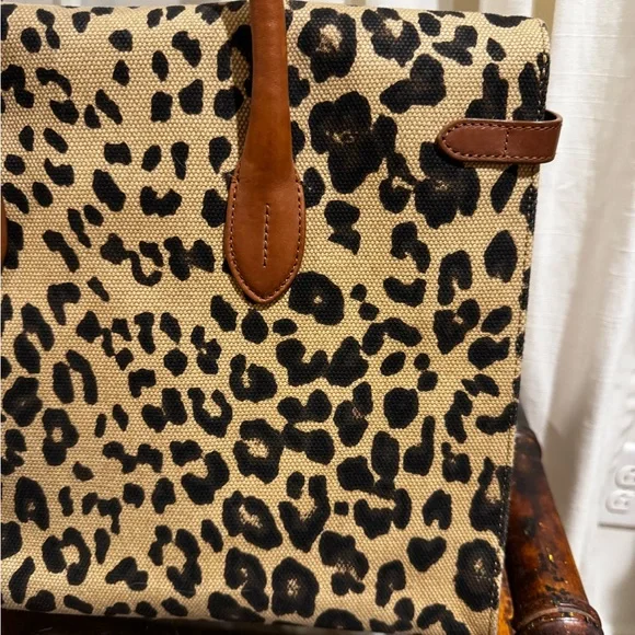 Ralph Lauren Leopard Print Canvas Tote Bag with Brown Accents - Picture 7 of 13